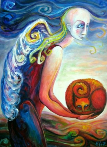 Painting titled "SUN-BALL" by Nesis Elisheva (Eli7), Original Artwork, Acrylic