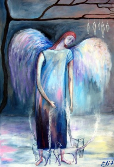 Peinture intitulée "THE ANGEL OF WINTER" par Nesis Elisheva (Eli7), Œuvre d'art originale, Huile