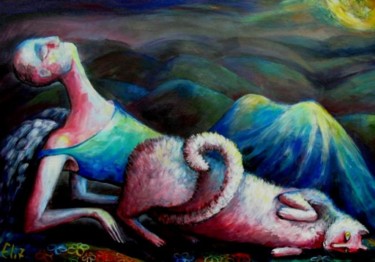 Peinture intitulée "MOON BATHING" par Nesis Elisheva (Eli7), Œuvre d'art originale, Acrylique
