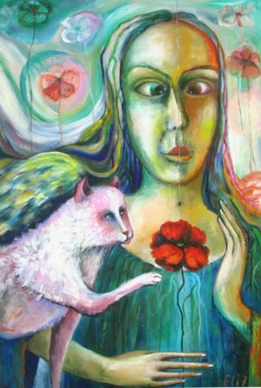 Peinture intitulée "THE ANGEL OF APRIL" par Nesis Elisheva (Eli7), Œuvre d'art originale, Huile