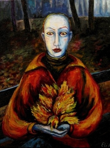 Painting titled "AUTUMN MOON" by Nesis Elisheva (Eli7), Original Artwork, Oil