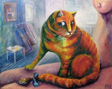 Painting titled "THE CAT OF A MODEL" by Nesis Elisheva (Eli7), Original Artwork, Oil