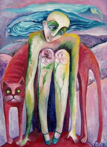 Painting titled "THE ROSE HILLS" by Nesis Elisheva (Eli7), Original Artwork, Oil
