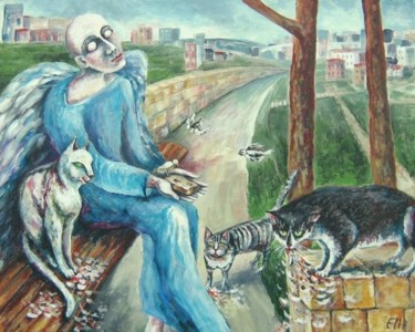 Painting titled "The blind angel fee…" by Nesis Elisheva (Eli7), Original Artwork, Oil