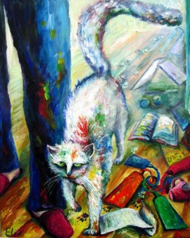 Peinture intitulée "ARTIST'S CAT" par Nesis Elisheva (Eli7), Œuvre d'art originale, Huile