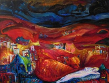 Painting titled "DREAM OF THE CAT HI…" by Nesis Elisheva (Eli7), Original Artwork, Oil