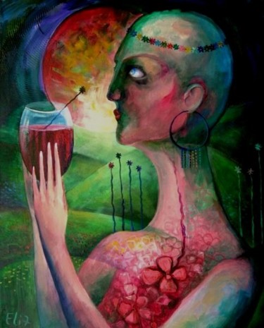 Painting titled "NIGHT WINE" by Nesis Elisheva (Eli7), Original Artwork, Acrylic