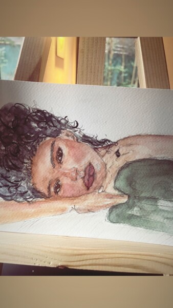 Dessin intitulée "tired" par Nesli̇ Turkmen Ertug, Œuvre d'art originale, Aquarelle