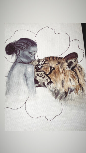 Tekening getiteld "The lion" door Nesli̇ Turkmen Ertug, Origineel Kunstwerk, Houtskool Gemonteerd op artwork_cat.