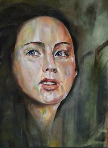 Painting titled "Woman face on Canvas" by Nesrin Yılmaz, Original Artwork, Acrylic