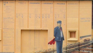 Peinture intitulée "PONT SNCF MARCHE DE…" par Nessé, Œuvre d'art originale, Acrylique
