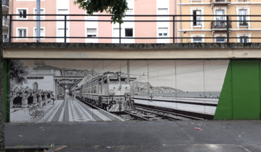 Painting titled "Pont SNCF - 2020 -…" by Nessé, Original Artwork, Acrylic