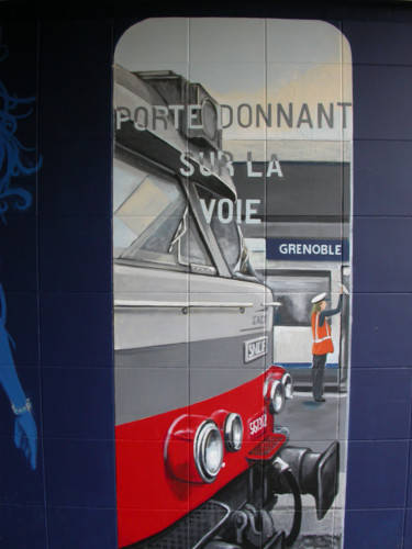 Malerei mit dem Titel "PONT SNCF MARCHE DE…" von Nessé, Original-Kunstwerk, Acryl