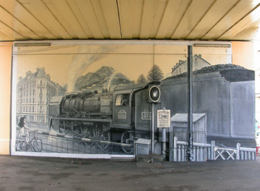 Schilderij getiteld "PONT SNCF MARCHE DE…" door Nessé, Origineel Kunstwerk, Acryl