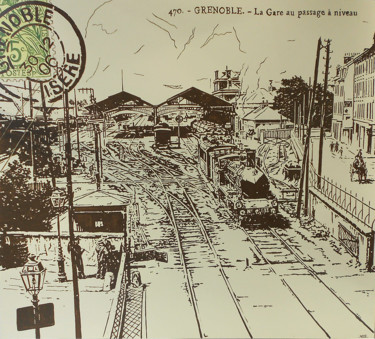 Peinture intitulée "GRENOBLE la Gare au…" par Nessé, Œuvre d'art originale, Acrylique