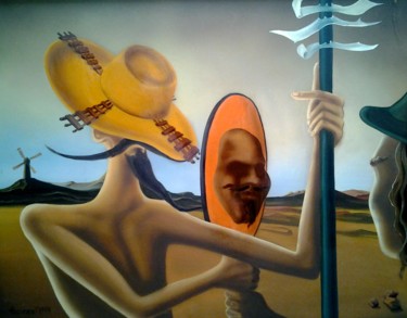 Картина под названием "зеркало дон-кихота" - Геннадий Нестеров, Подлинное произведение искусства, Масло Установлен на картон