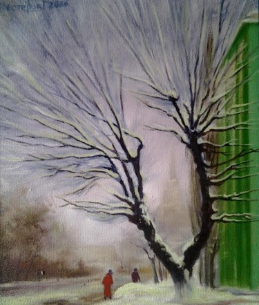 Painting titled "ветвистый тополь" by Gennadii Nesterov, Original Artwork, Oil Mounted on Wood Stretcher frame