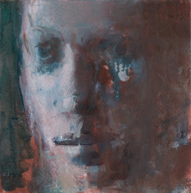 Painting titled "Face/Sepia & Veridi…" by Elena Zolotnitsky, Original Artwork, Oil