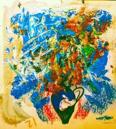 Painting titled "Jar of blue" by Ester Sentís, Original Artwork, Acrylic