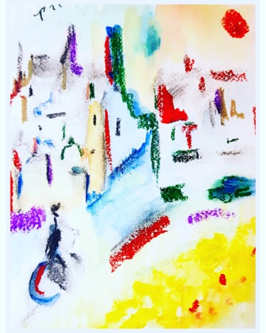 Peinture intitulée "Village" par Ester Sentís, Œuvre d'art originale, Pastel