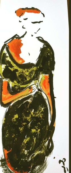 Peinture intitulée "The dress" par Ester Sentís, Œuvre d'art originale, Encre