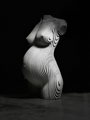 Sculpture titled "Buste de femme ence…" by Neven, Original Artwork, Wood