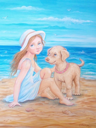 Картина под названием "Девочка у моря" - Irina Nevshupa, Подлинное произведение искусства, Акрил