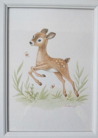 Картина под названием "Little deer" - Irina Nevshupa, Подлинное произведение искусства, Акварель