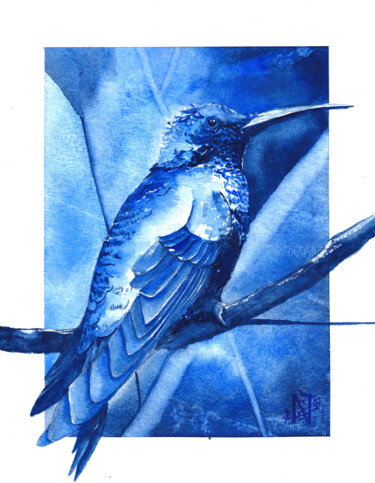 Peinture intitulée "Colibri" par Neyda Omar (Neyptune), Œuvre d'art originale, Aquarelle