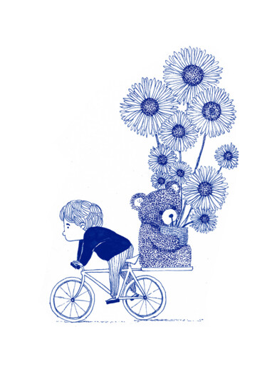 Dibujo titulada "Louis à vélo" por Neyda Omar (Neyptune), Obra de arte original, Tinta