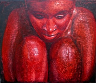 Schilderij getiteld "Verweerd rood en Af…" door Robert Neyt, Origineel Kunstwerk, Olie