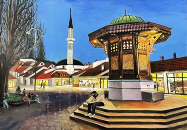 "Bascarsija Sarajevo" Peinture intitulée ""Bascarsija Sarajev…" par Nezir Sarac, Œuvre d'art originale, Huile Monté sur Châssis en bois