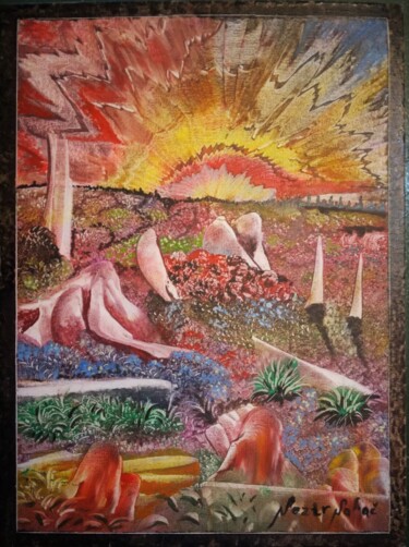 Pittura intitolato ""Gioco d'azzardo"" da Nezir Sarac, Opera d'arte originale, Olio Montato su Cartone