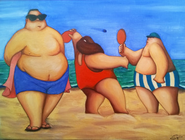Pintura intitulada "beach 1" por Nuno Feijao, Obras de arte originais, Óleo