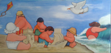 Pintura intitulada "sand constructions" por Nuno Feijao, Obras de arte originais, Óleo