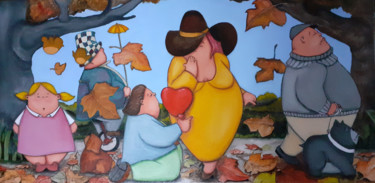 Pintura intitulada "autumn in the park" por Nuno Feijao, Obras de arte originais, Óleo