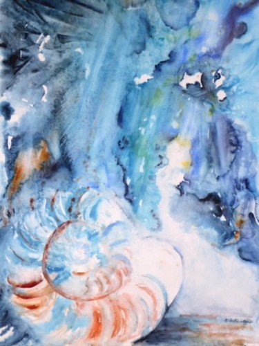 Painting titled "Poème marin" by Nicole Faivre-Simoes, Original Artwork
