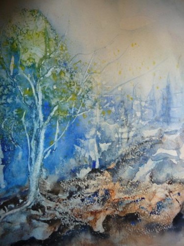 Painting titled "Le petit arbre bleu" by Nicole Faivre-Simoes, Original Artwork