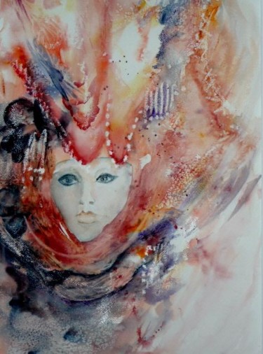 Painting titled "Masque Carnaval de…" by Nicole Faivre-Simoes, Original Artwork