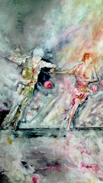 Malerei mit dem Titel "Les danseurs aux ba…" von Nicole Faivre-Simoes, Original-Kunstwerk