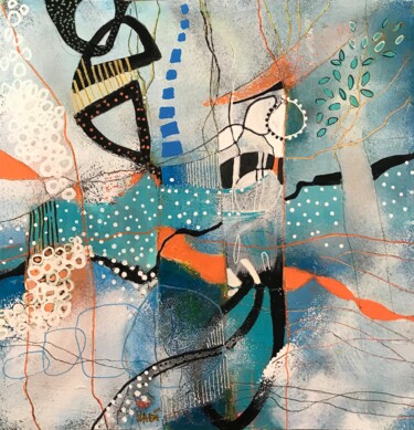 Painting titled "It's snowing on the…" by Nadine Falguieres (NADI), Original Artwork, Acrylic Mounted on Cardboard