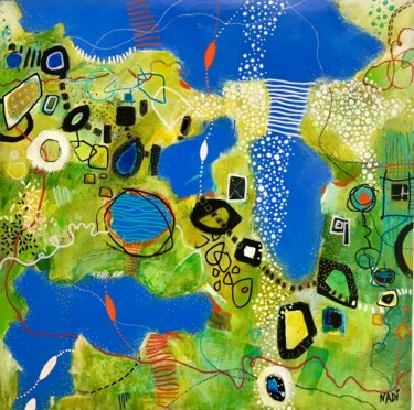 Painting titled "On a sunny day" by Nadine Falguieres (NADI), Original Artwork, Acrylic Mounted on Wood Panel