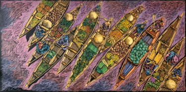Pintura intitulada "Floating Season" por Nga Tran, Obras de arte originais, Óleo