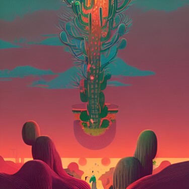 Digital Arts titled "Cactusspace" by Naïma Gharbi, Original Artwork, Digital Painting