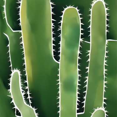 Digital Arts titled "Cactus fond noir" by Naïma Gharbi, Original Artwork, Digital Painting