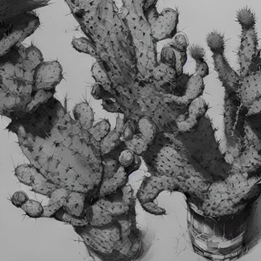 Arte digitale intitolato "Cactus noir et blanc" da Naïma Gharbi, Opera d'arte originale, Pittura digitale