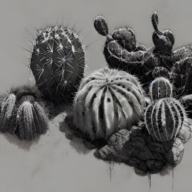 Digital Arts titled "Cactus groupés" by Naïma Gharbi, Original Artwork, Digital Painting