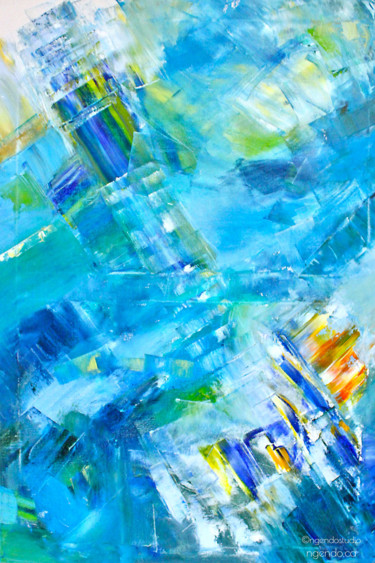 Pintura intitulada "A phrase in Blue" por Ngendo, Obras de arte originais, Óleo