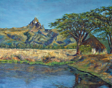 Schilderij getiteld "Facing Mt. Kenya" door Ngendo, Origineel Kunstwerk, Olie