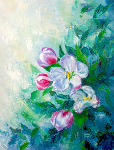 Painting titled "Nicole's Flowers" by Ngendo, Original Artwork, Oil